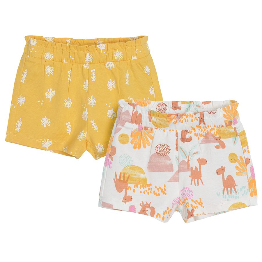 White with desert print and yellow with palm tree leaves shorts - 2 pack