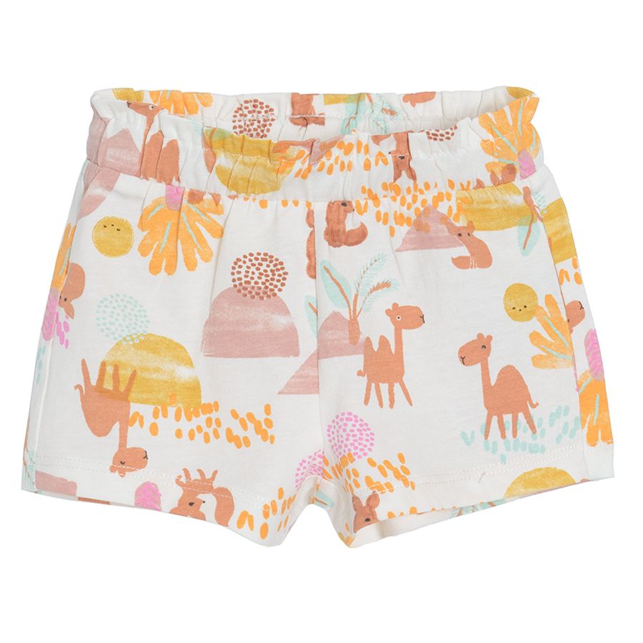 White with desert print and yellow with palm tree leaves shorts - 2 pack