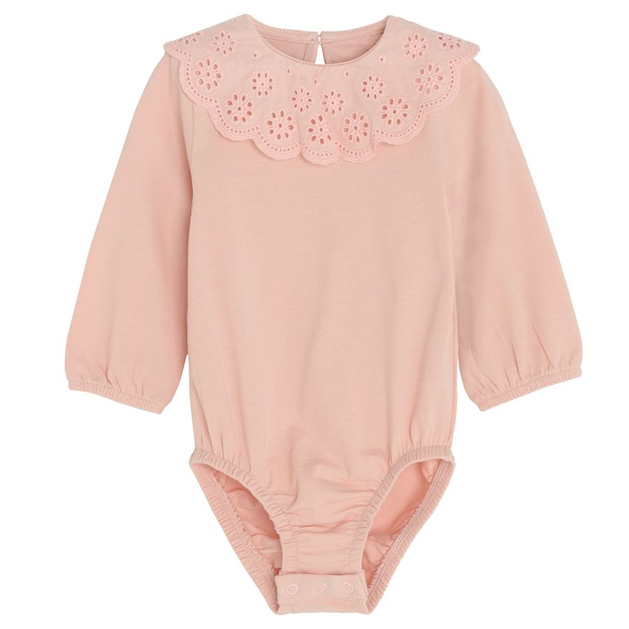 Light pink bodysuit with embroidered ruffle on the neckline