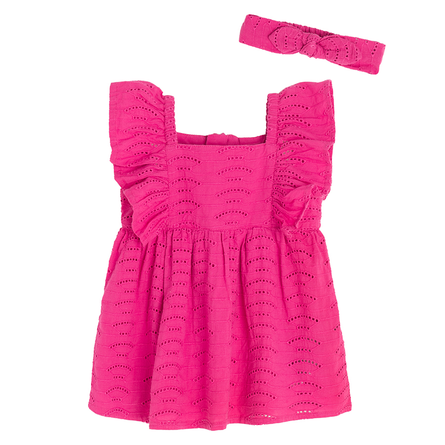 Fucshia short sleeve embroidered sress with matching headband