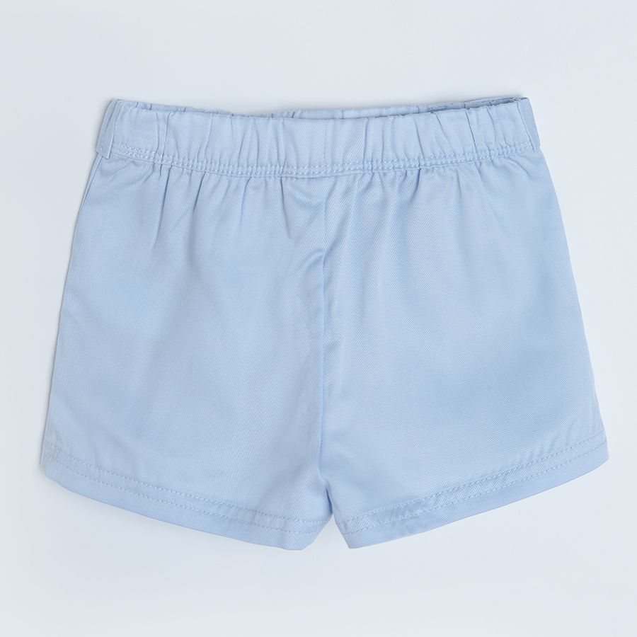 Blue shorts with elastic waist that ties in a knot