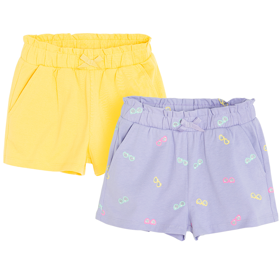 Yellow and violet with sunglasses shorts with elastic waist