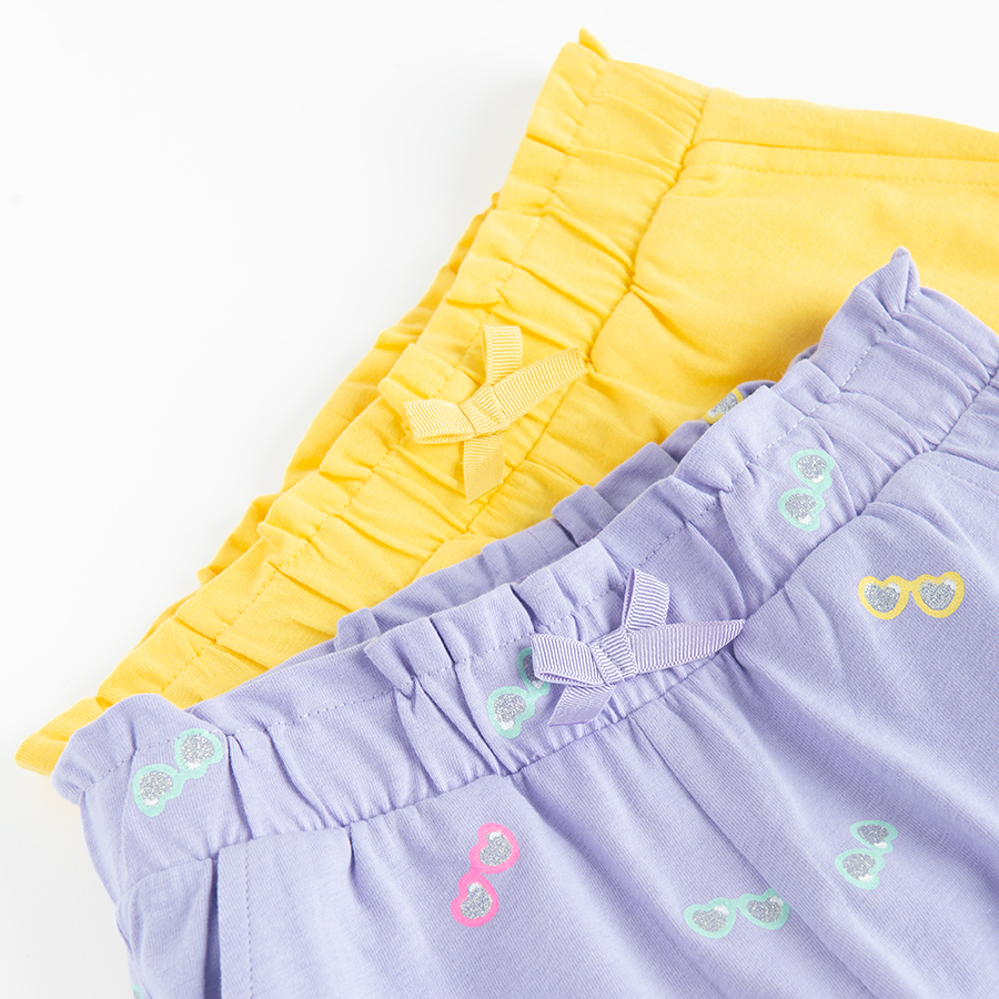 Yellow and violet with sunglasses shorts with elastic waist