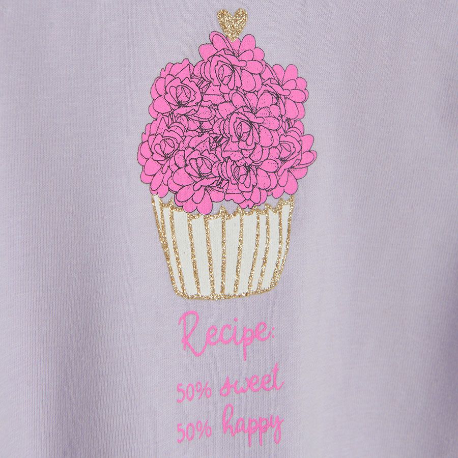 Purple long sleeve bodysuit with cupcake print