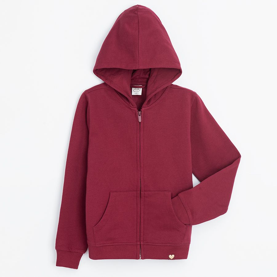 Burgundy hooded zip through sweatshirt