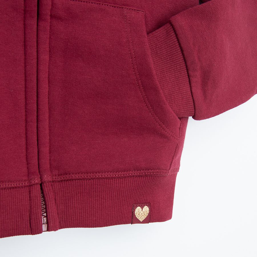 Burgundy hooded zip through sweatshirt