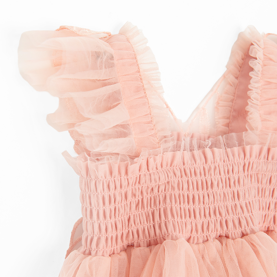 Pink sleeveless party dress with tulle