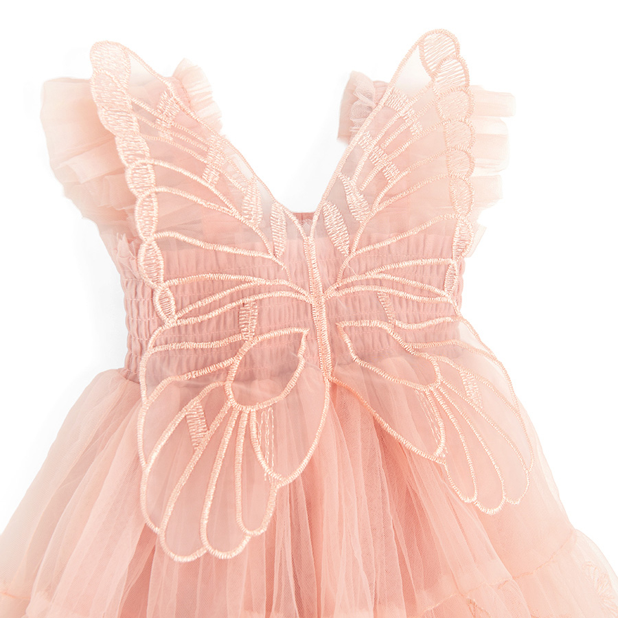 Pink sleeveless party dress with tulle