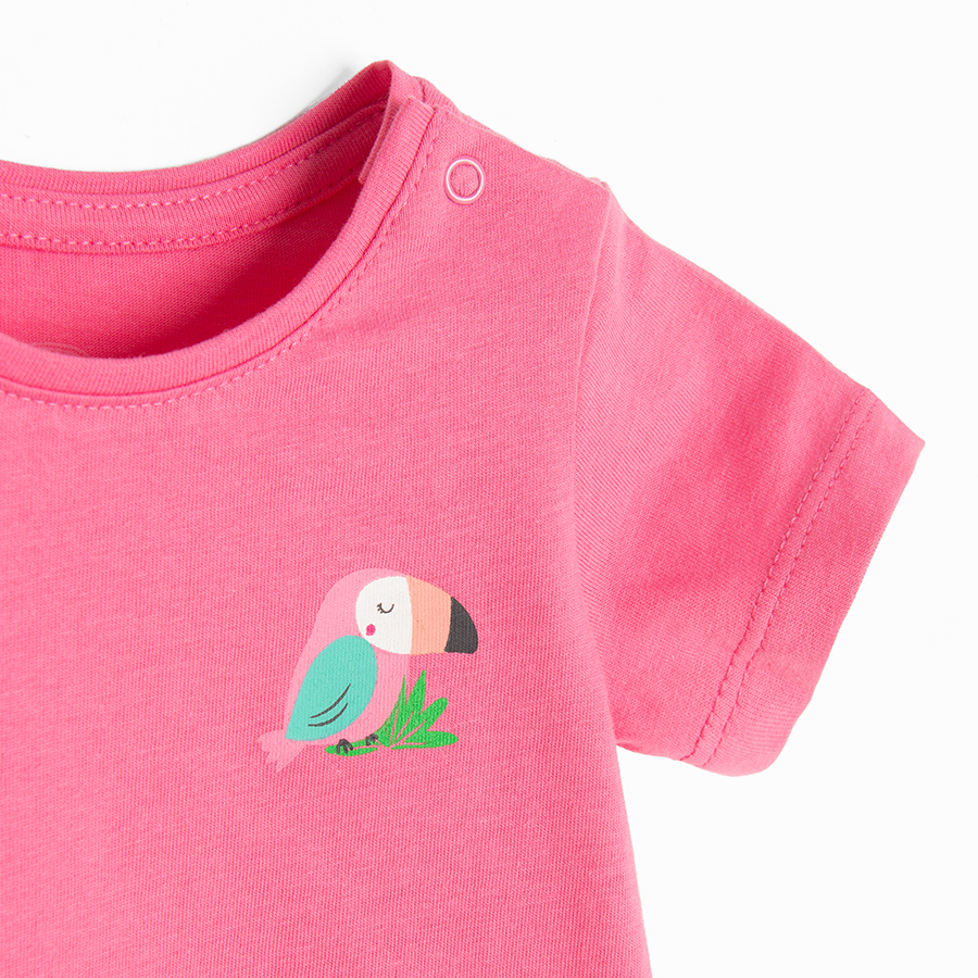 Pink and light pink T-shirts with parrots print- 2 pack