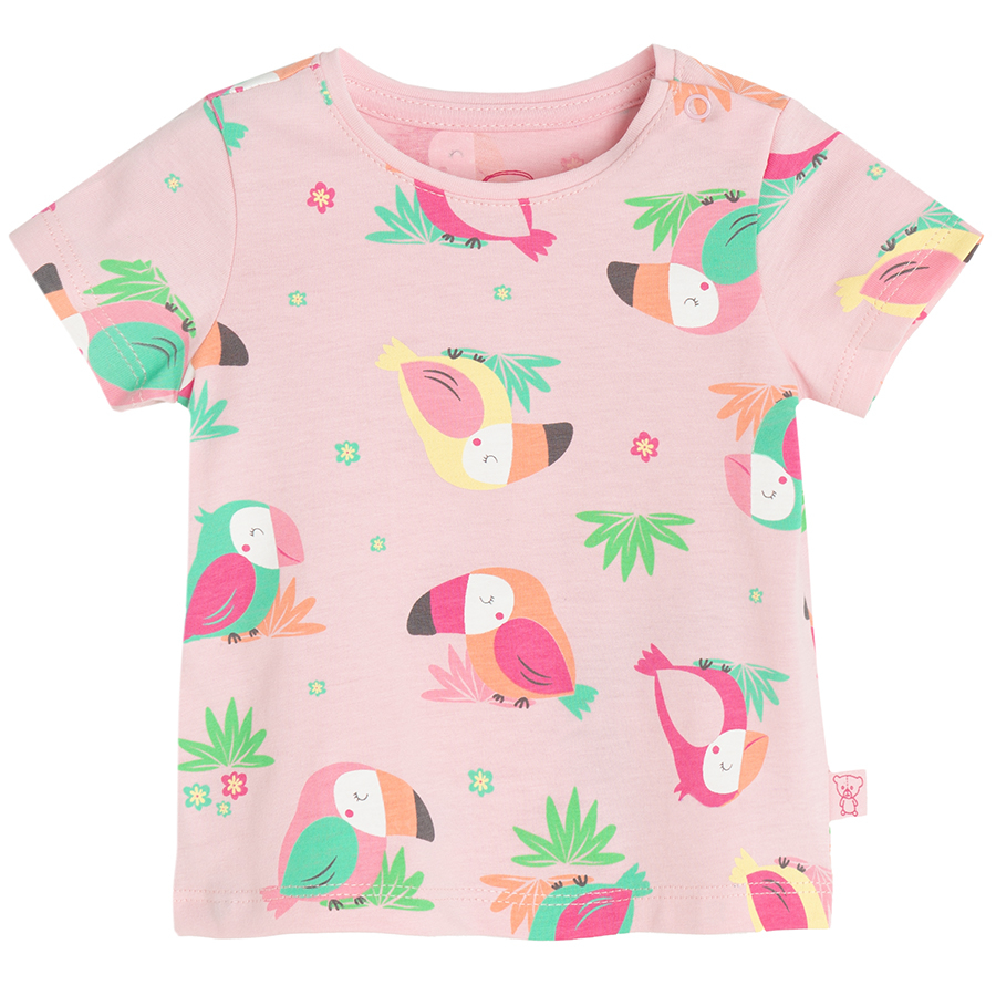 Pink and light pink T-shirts with parrots print- 2 pack