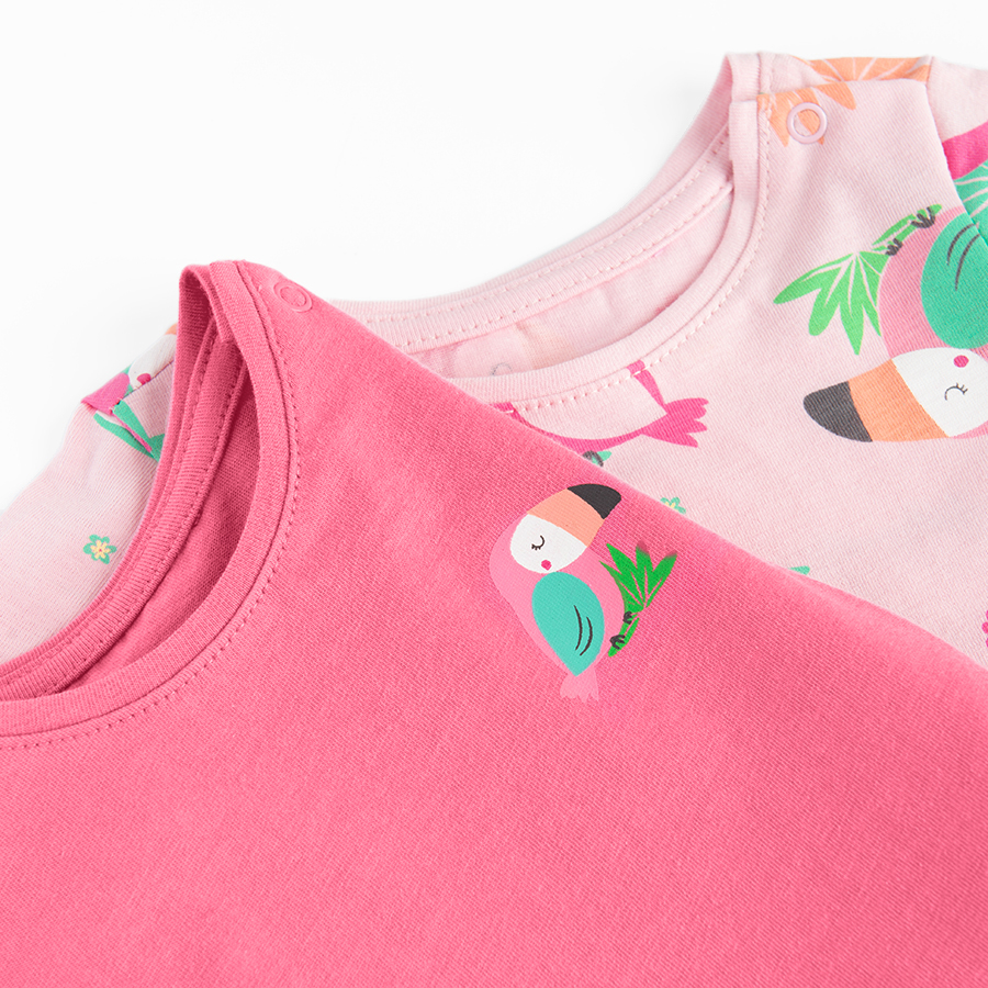 Pink and light pink T-shirts with parrots print- 2 pack