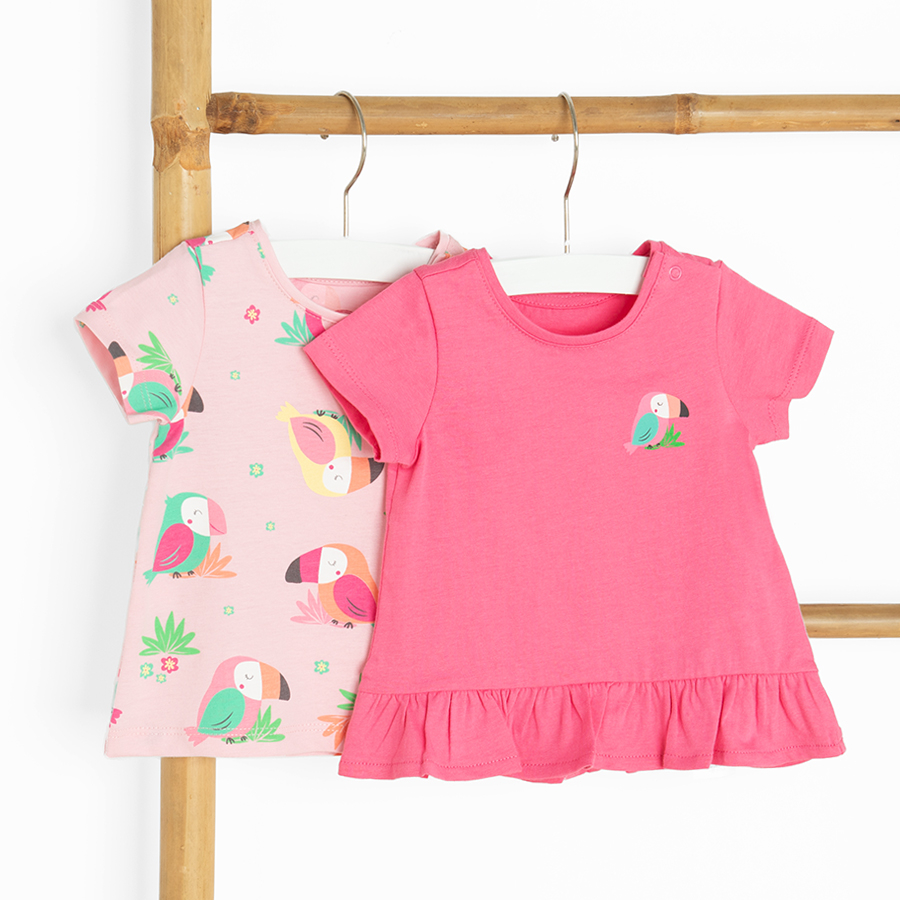 Pink and light pink T-shirts with parrots print- 2 pack