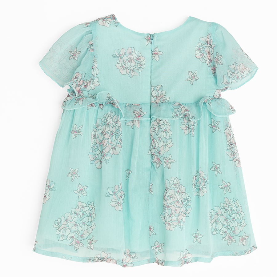 Mint short sleevel dress with white flowers print