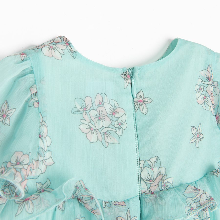 Mint short sleevel dress with white flowers print