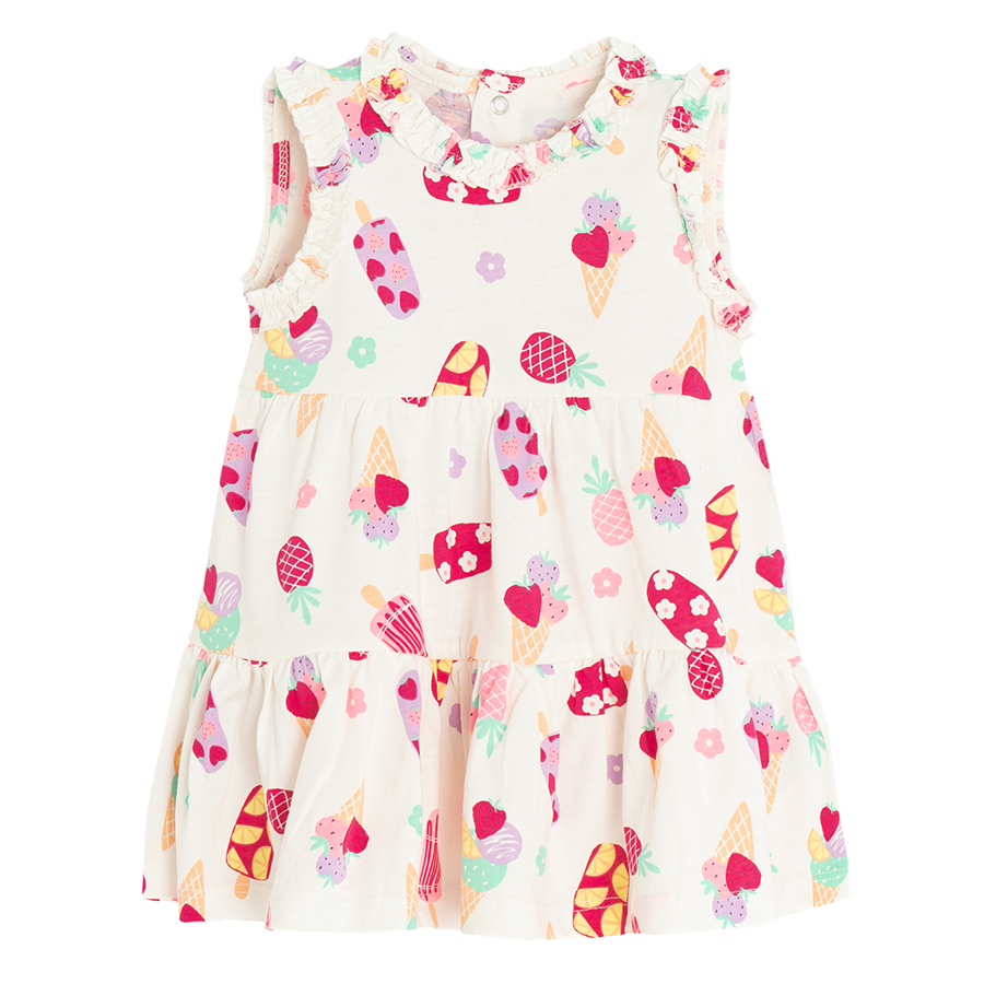 Pink and white sleeveless dresses with ice cream print- 2 pack