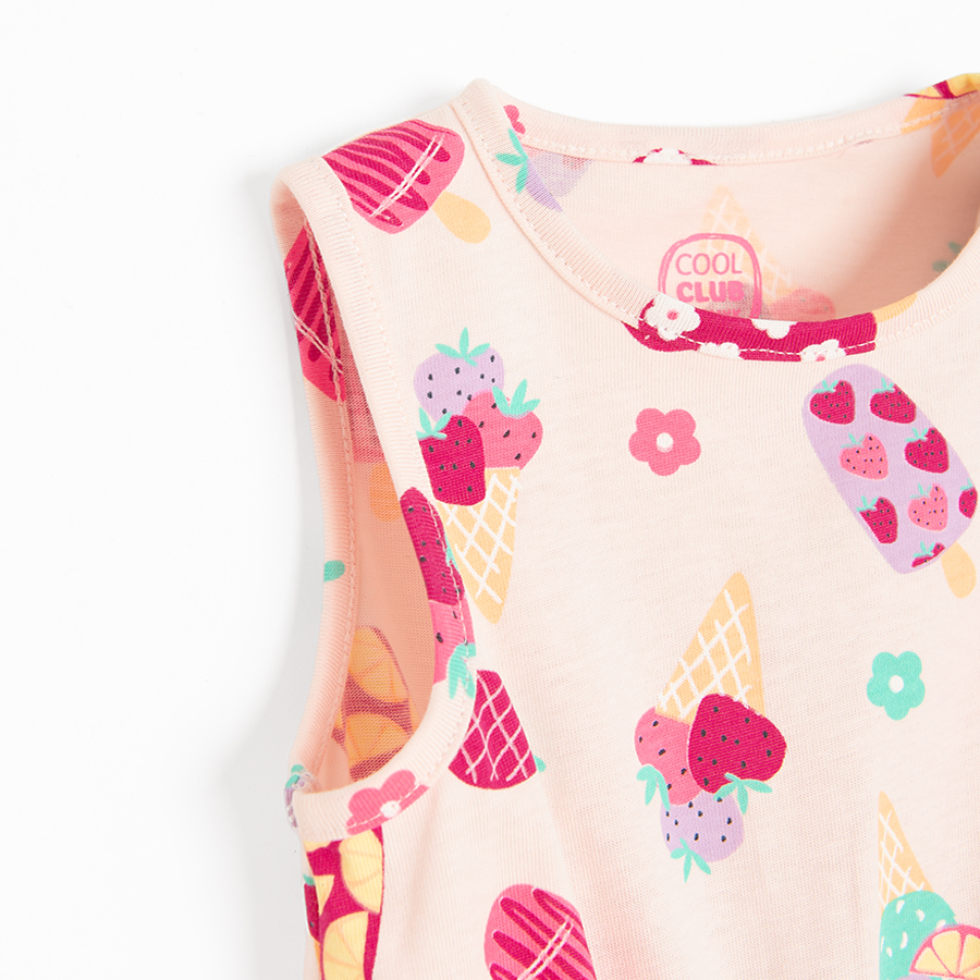 Pink dungaree shorts with ice cream print