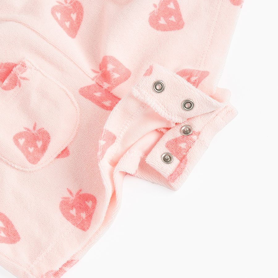 Pink romper with straps and strawberries print