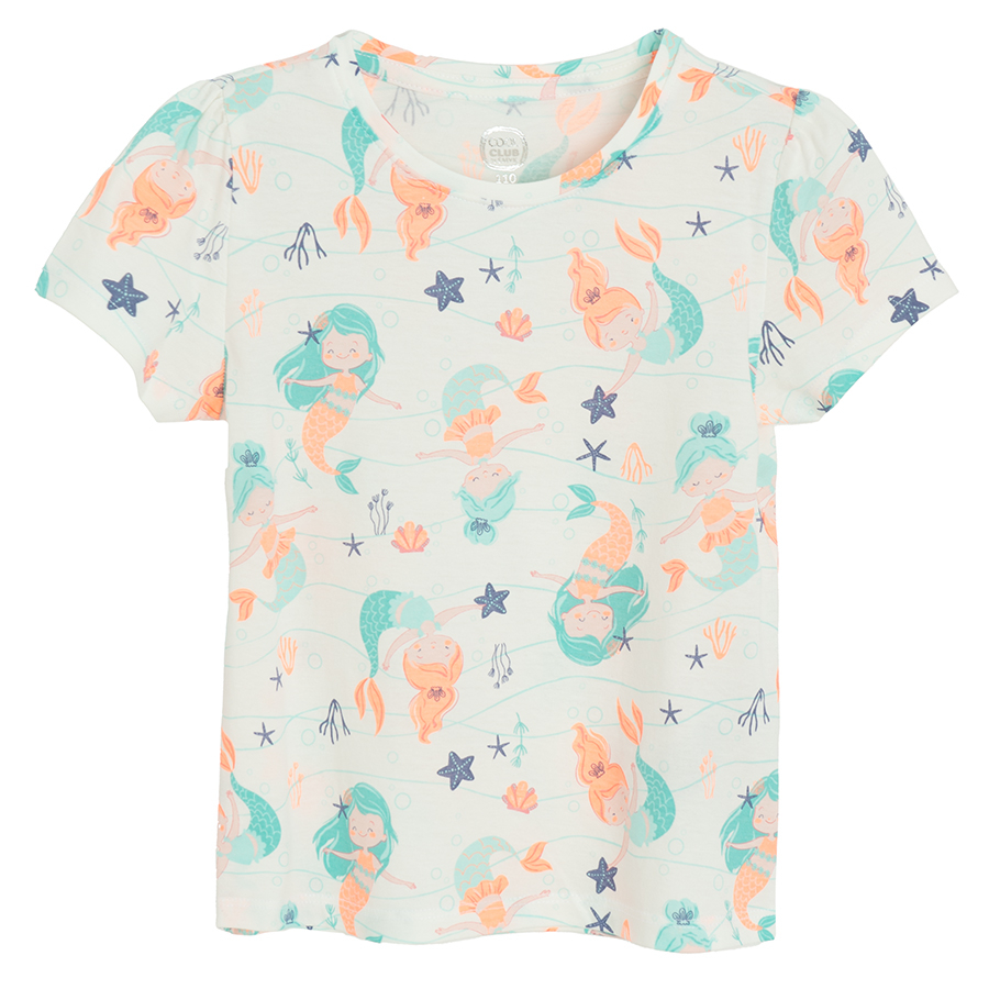 Turquose and peach T-shirts with mermaids print and peach T-shirt- 3 pack