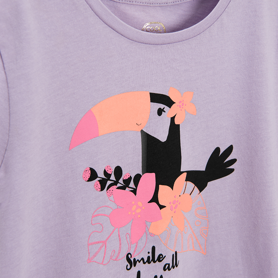 Purple T-shirt with parrot print