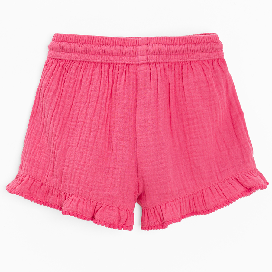 Fucshia wrap shorts with ruffles