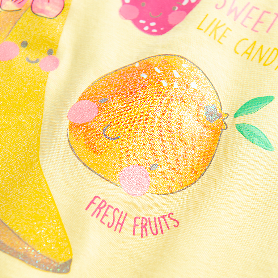 Yellow sleeveless T-shirt with summer fruit print