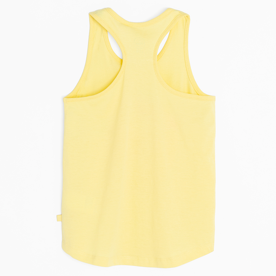 Yellow sleeveless T-shirt with summer fruit print