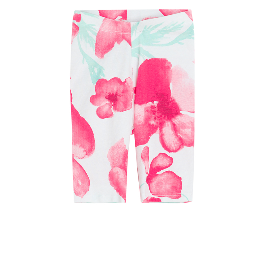 Pink plain, floral and with jungle animals print leggings- 3 pack