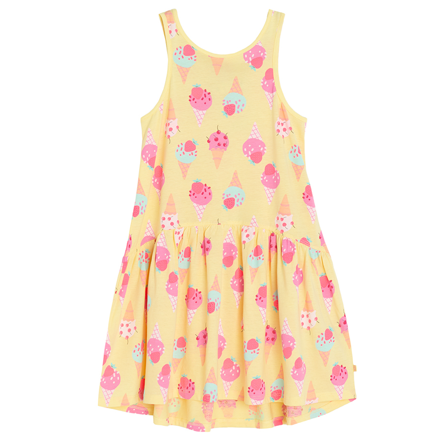 Yellow sleeveless dress with pink ice-creams print