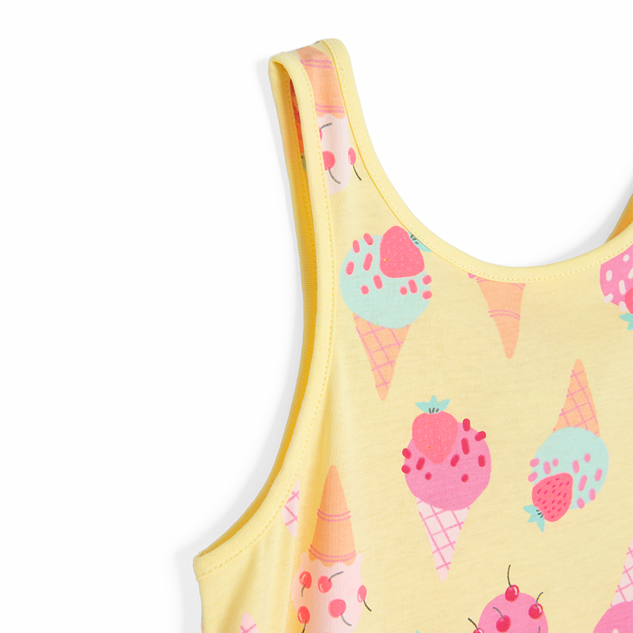 Yellow sleeveless dress with pink ice-creams print