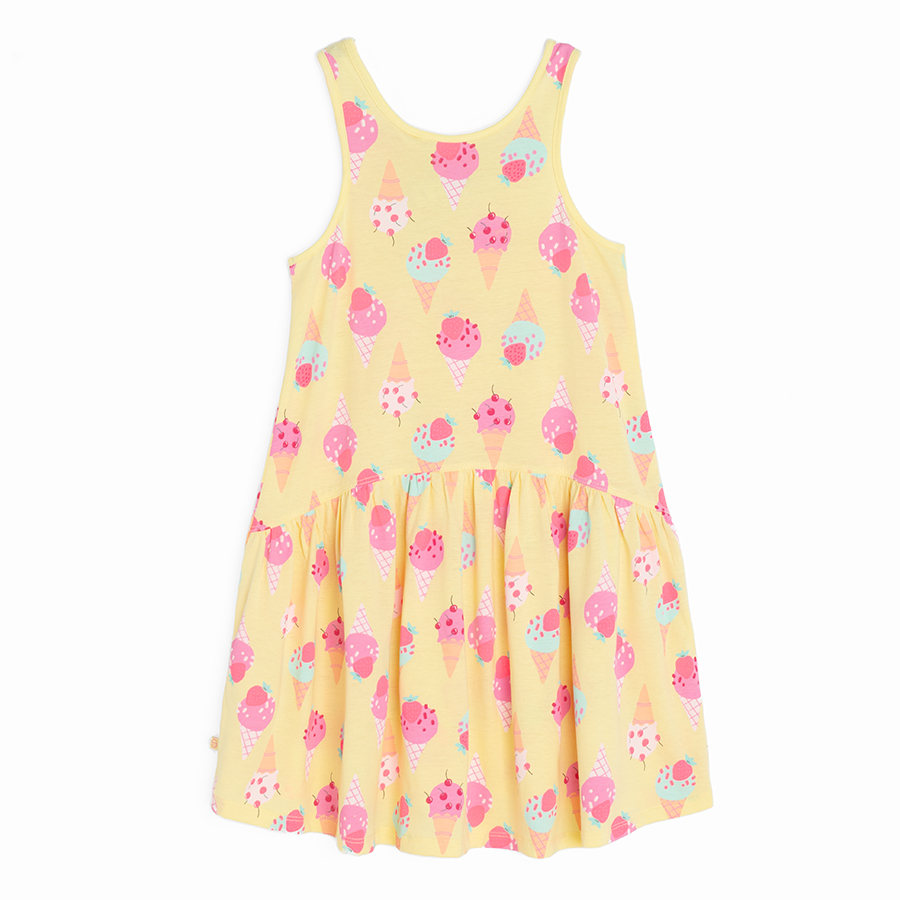 Yellow sleeveless dress with pink ice-creams print