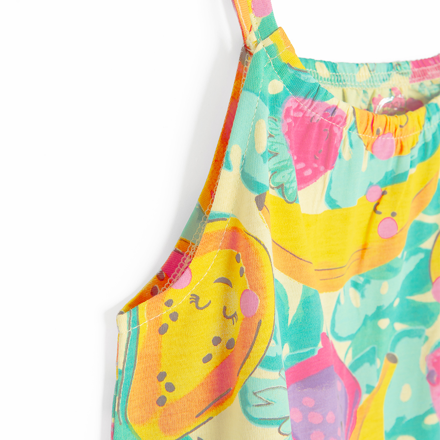 Yellow sleeveless dress with fruit print