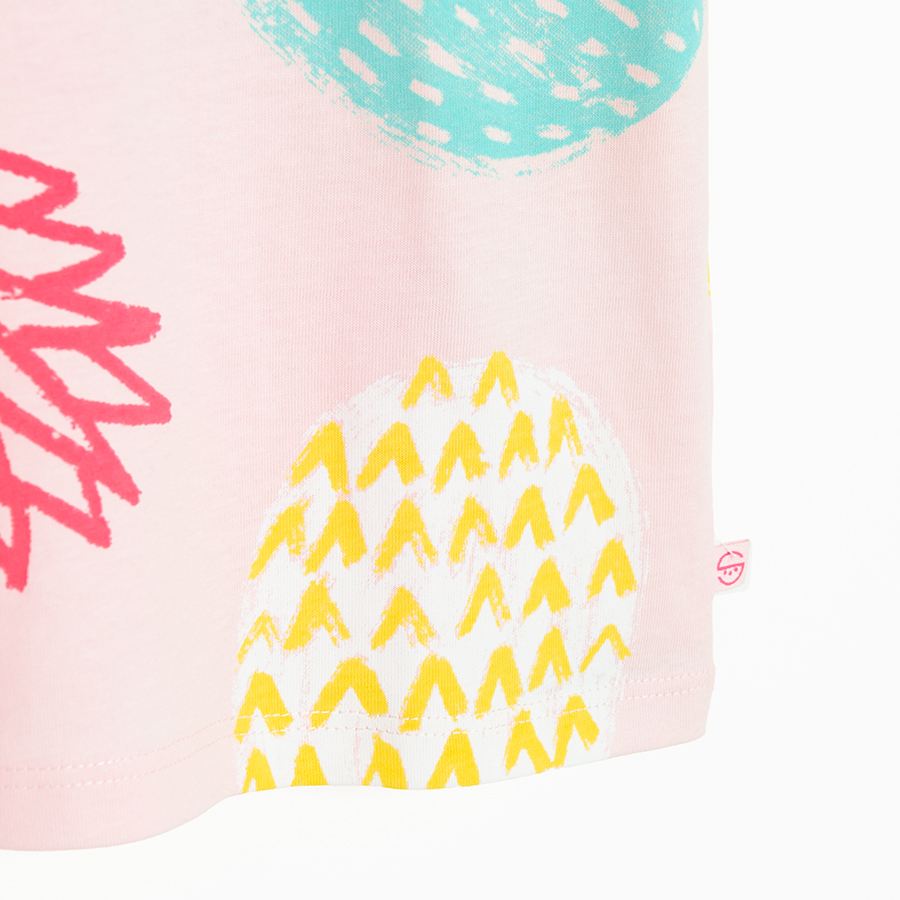 Pink drop shoulders blouse with pineapples print