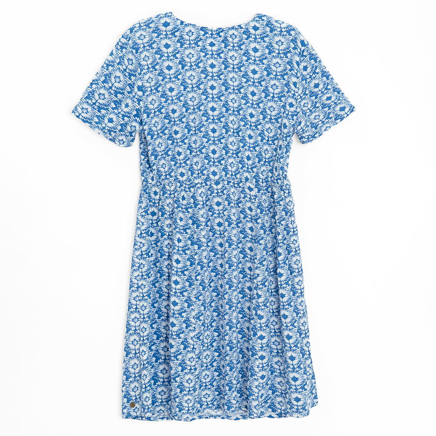 Blue short sleeve dress with V neck