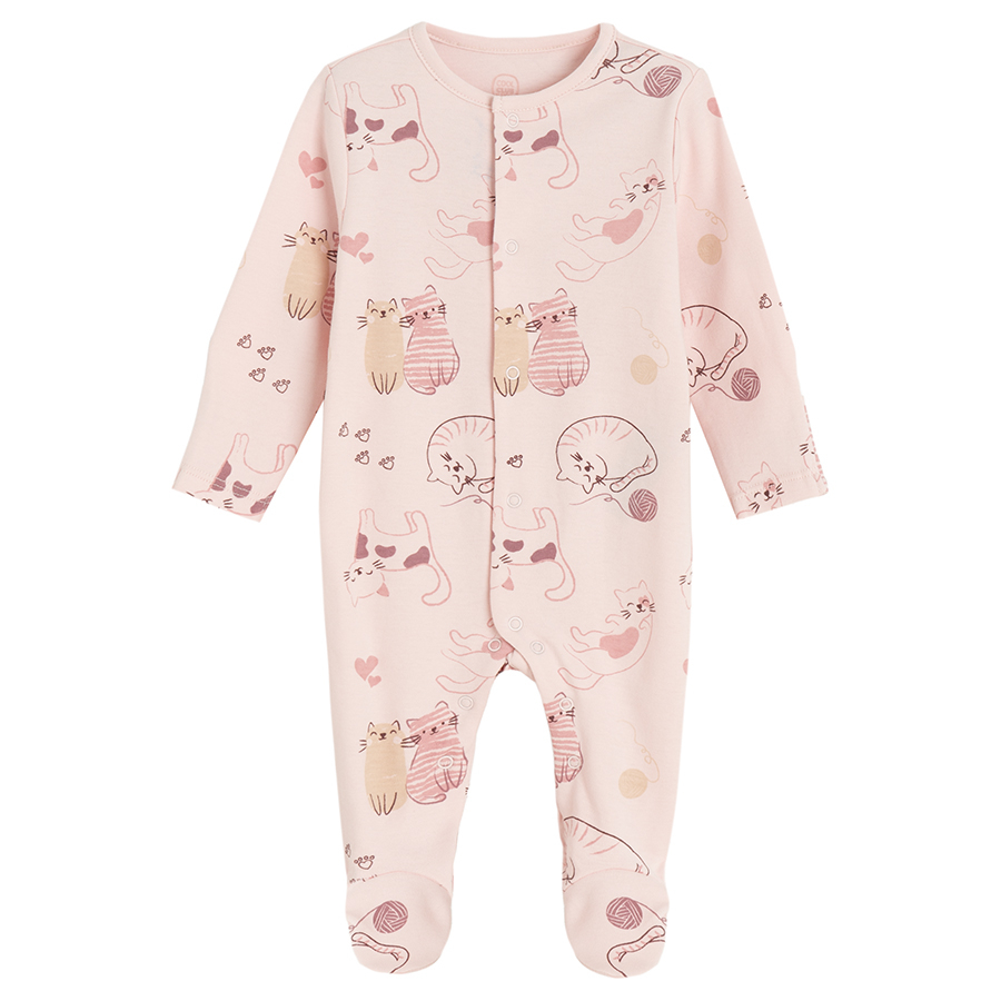 White and pink footed overalls with kitten print- 2 pack