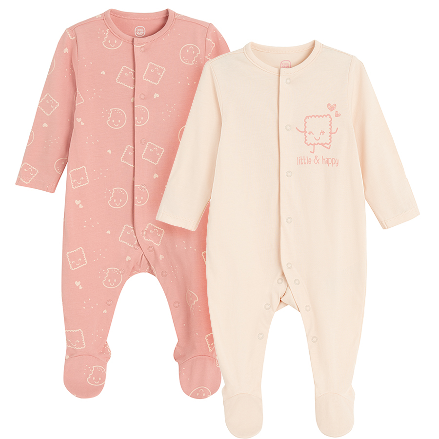 Ecru and pink footed overalls- 2 pack