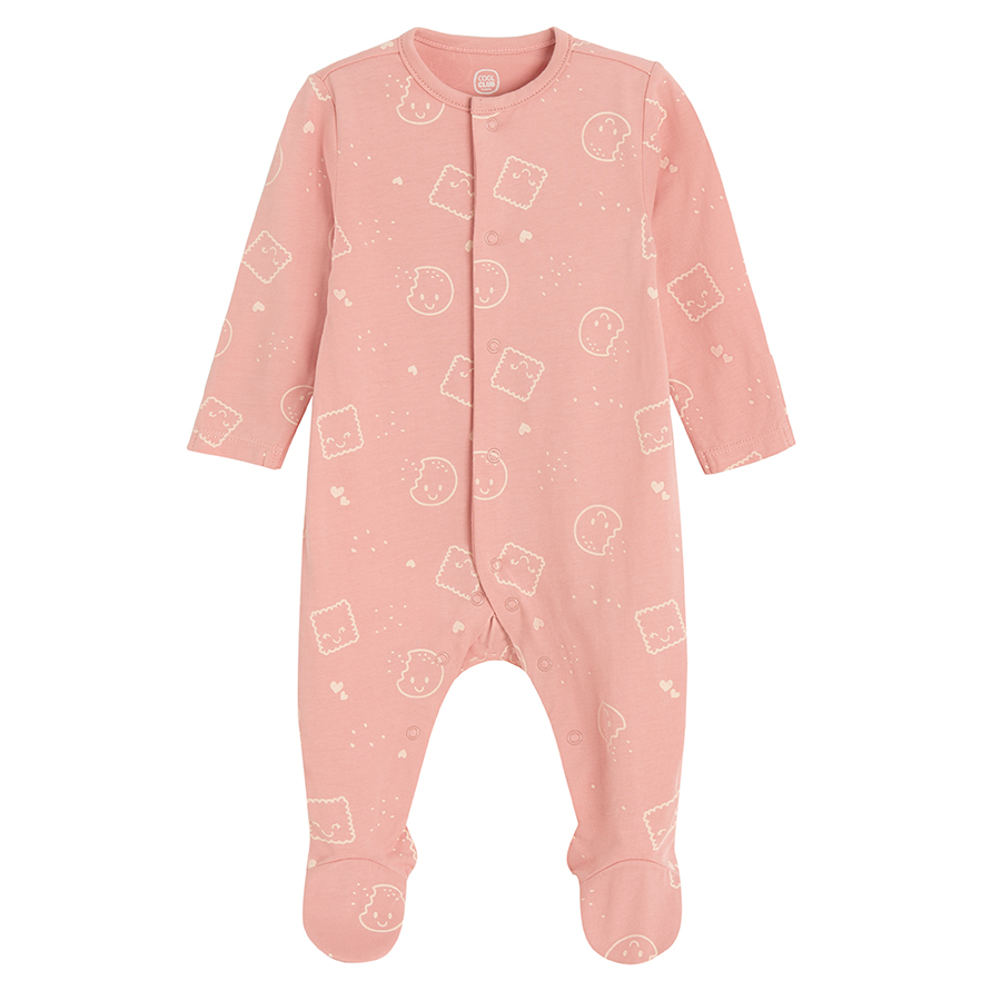 Ecru and pink footed overalls- 2 pack