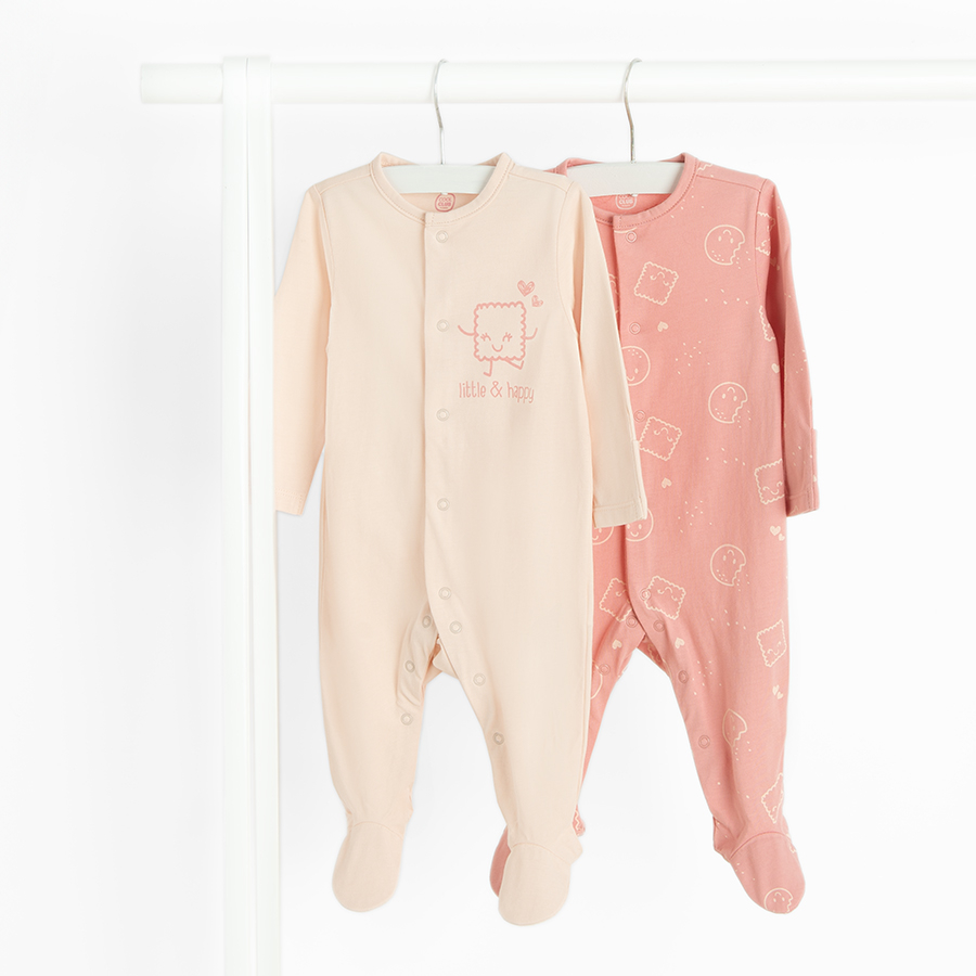 Ecru and pink footed overalls- 2 pack