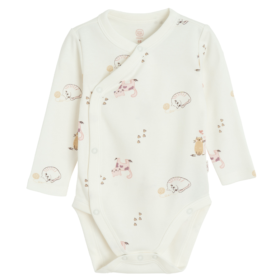 White and pink long sleeve bodysuits with kitten print- 2 pack