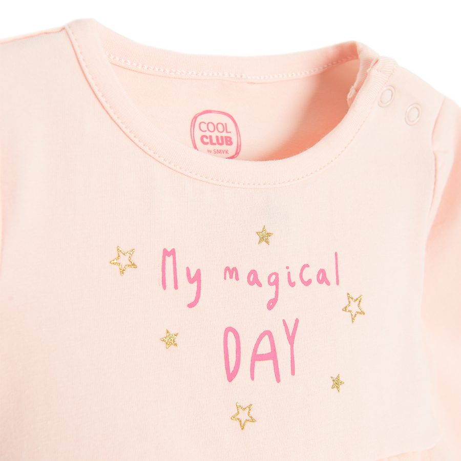 Pink long sleeve bodysuit with tutu skirt and My magical DAY print