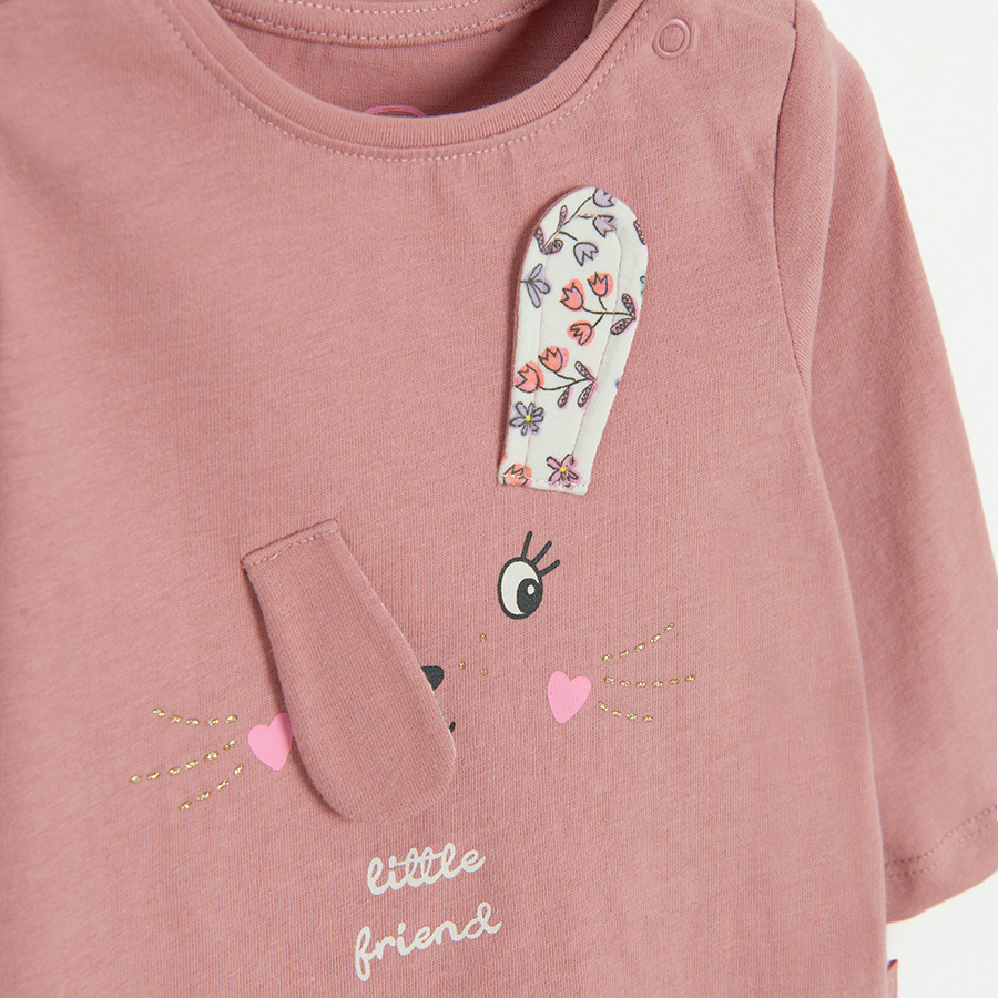 Pink long sleeve blouse with bunny face print