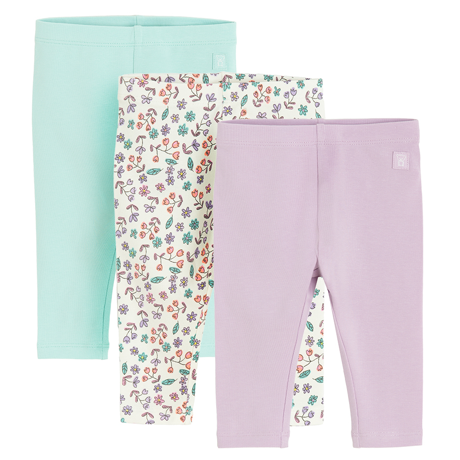 Mint, purple and floral leggings- 3 pack