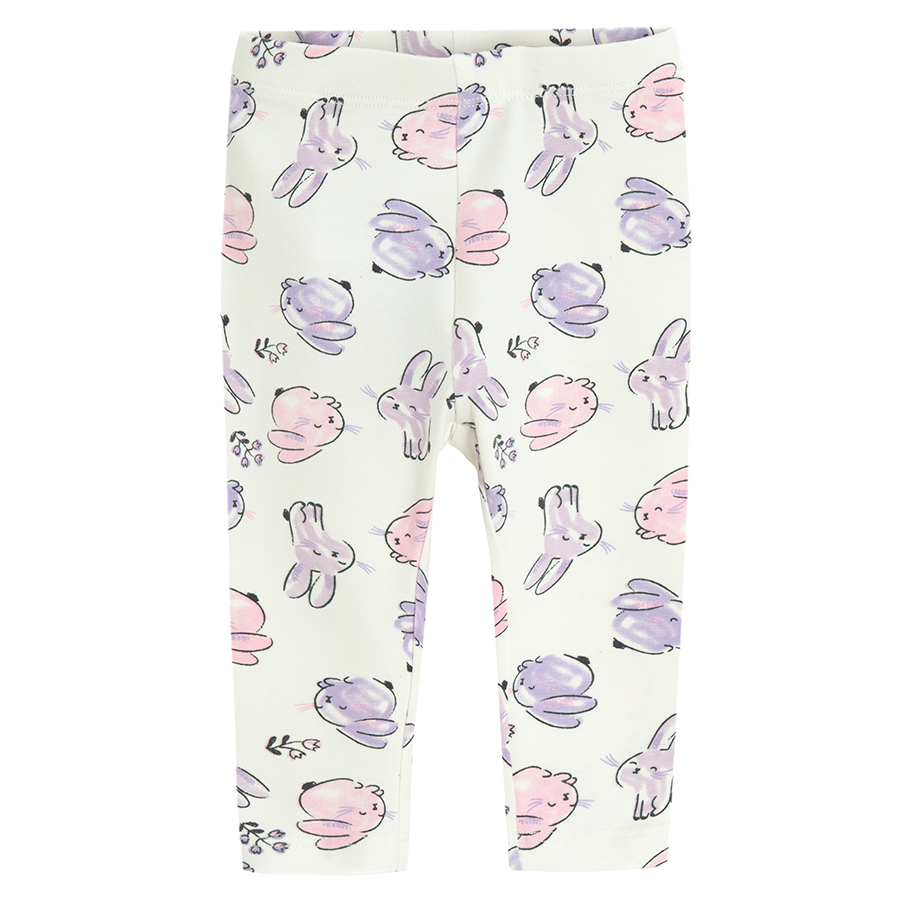 White and pink leggings with bunnies print