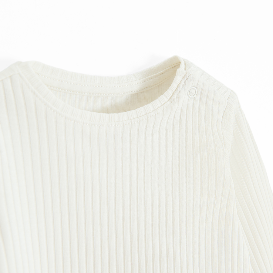 White long sleeve ribbed blouse