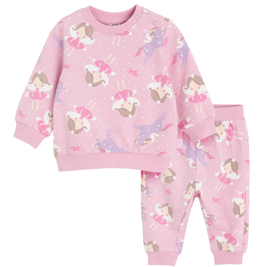 Pink sweats set with princesses print- 2 piece