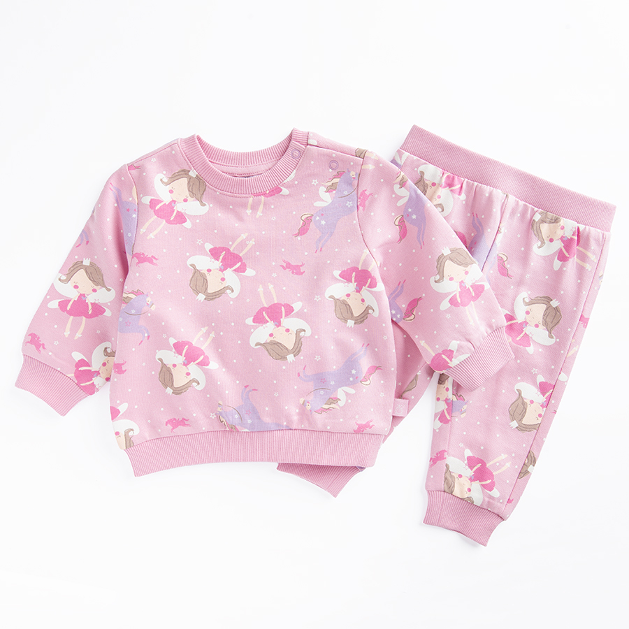 Pink sweats set with princesses print- 2 piece