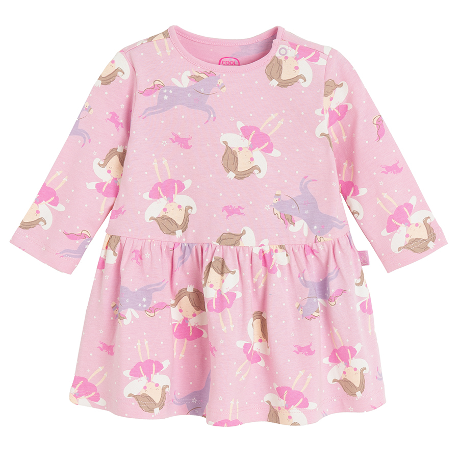 Pink long sleeve dress with fairies print