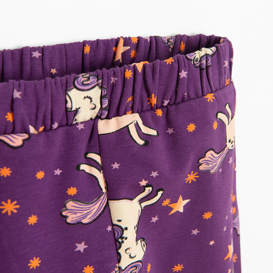 Purple jeggings with unicorn print