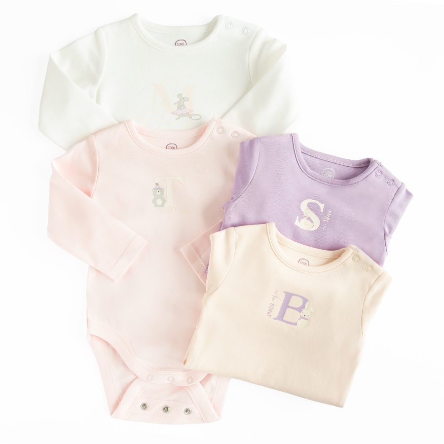 Pastel color long sleeve bodysuits- 4 pack