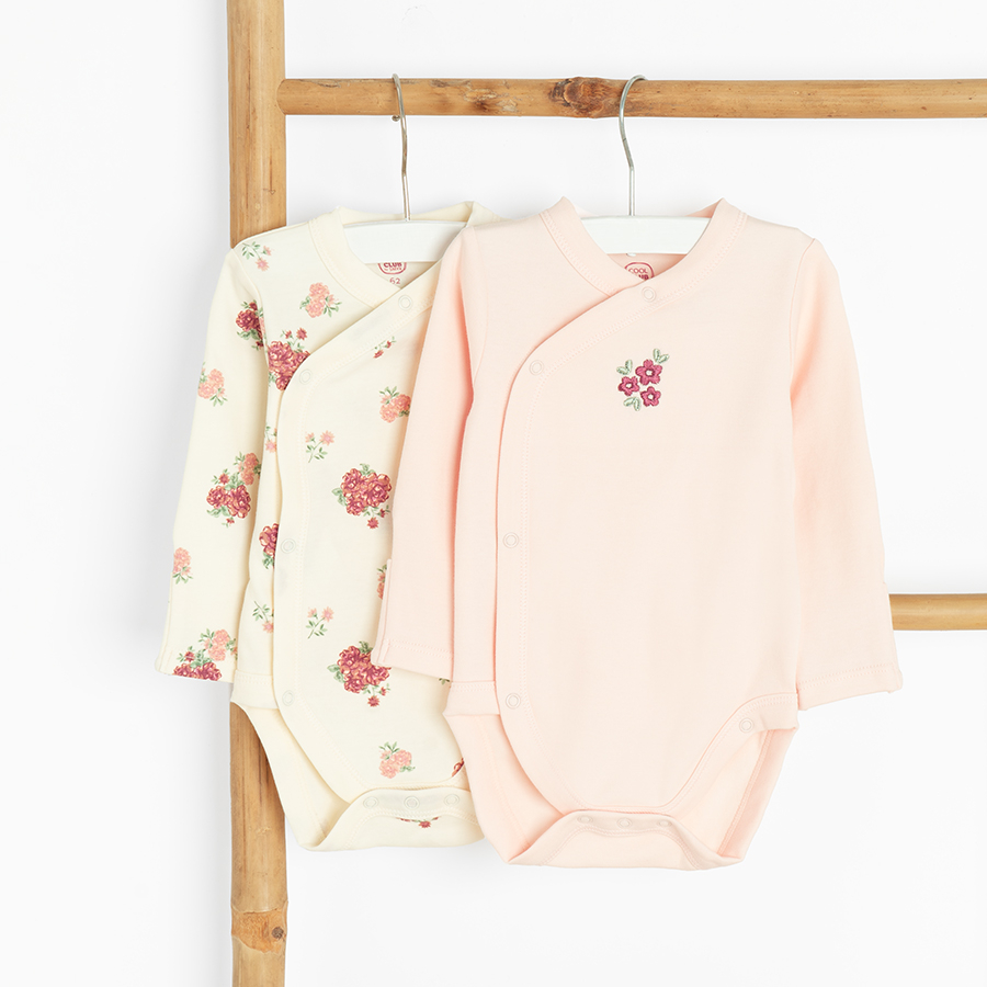 Floral and pink wrap long sleeve bodysuits- 2 pack