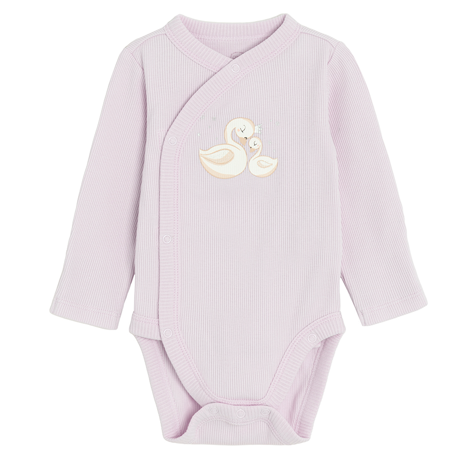 Purple and violet wrap long sleeve bodysuits with ducks print